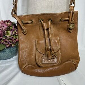 Dooney & Bourke Tan Leather Shoulder Bag with Tassels